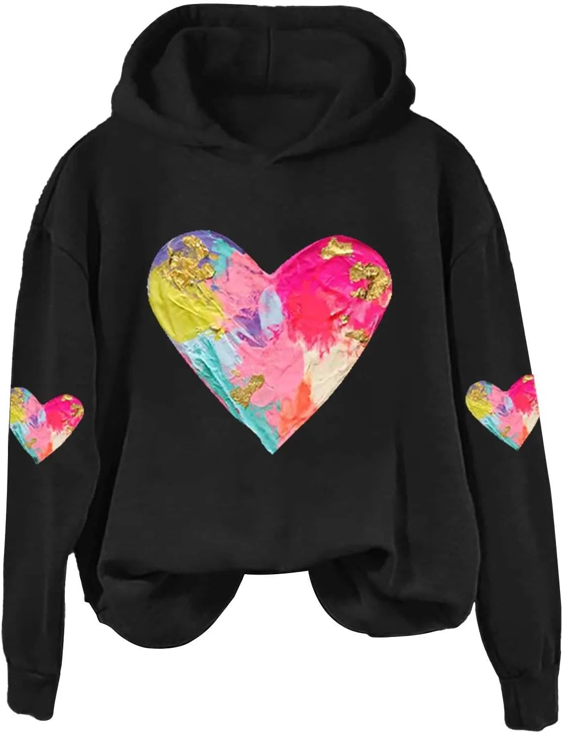Женское худи с принтом Heart Tie Dye, чёрный — фото 4