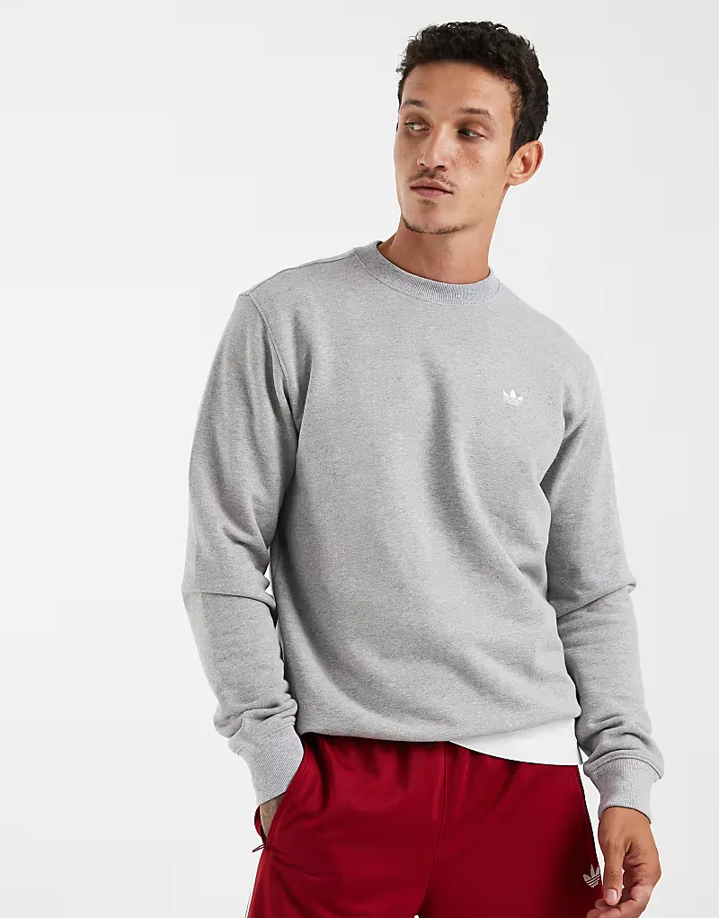 Толстовка Adidas Originals Trefoil essentials crew из французского махрового трикотажа, средне-серый меланж