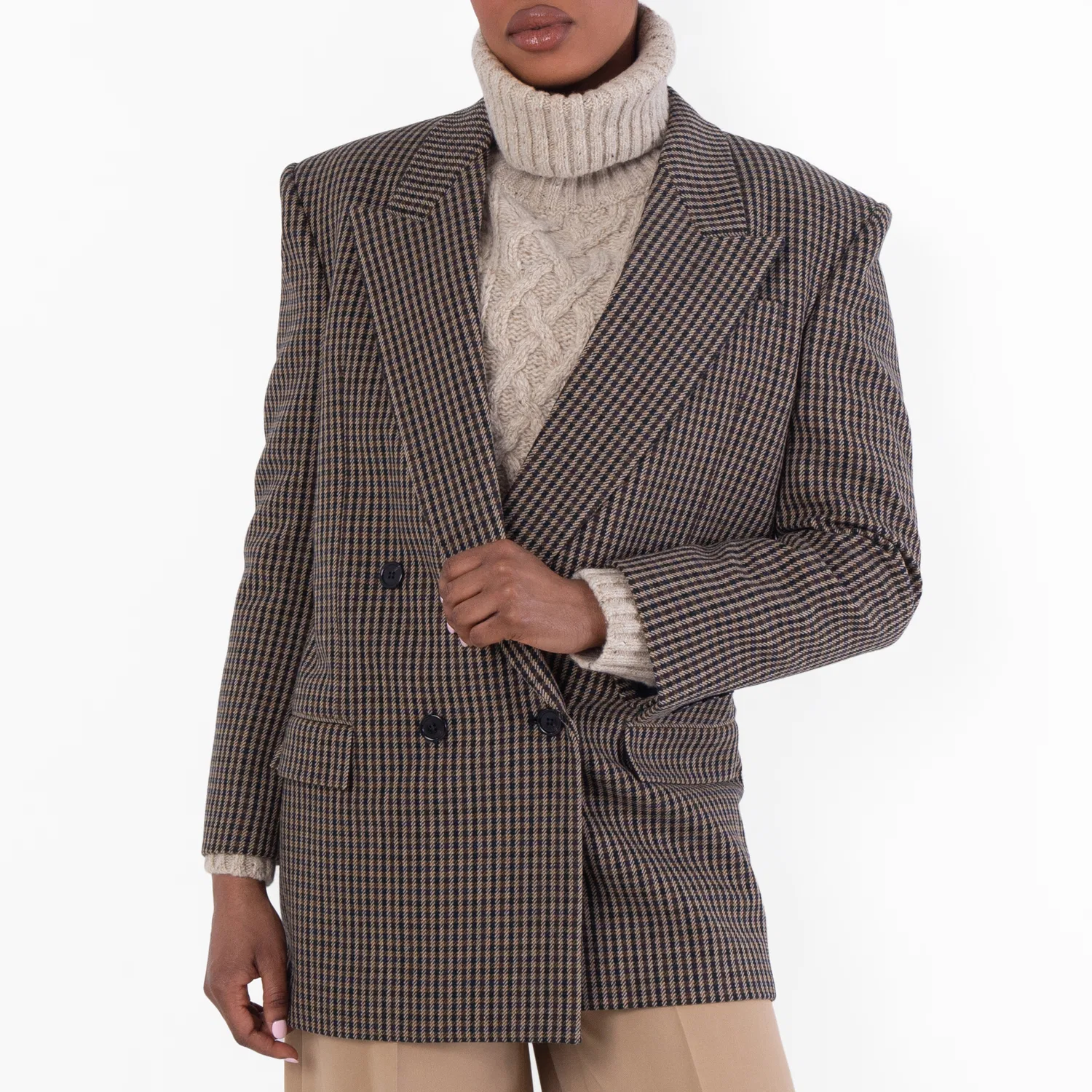 Жакет Saint Laurent Vichy Wool Checked Blazer Jacket, Brown Green