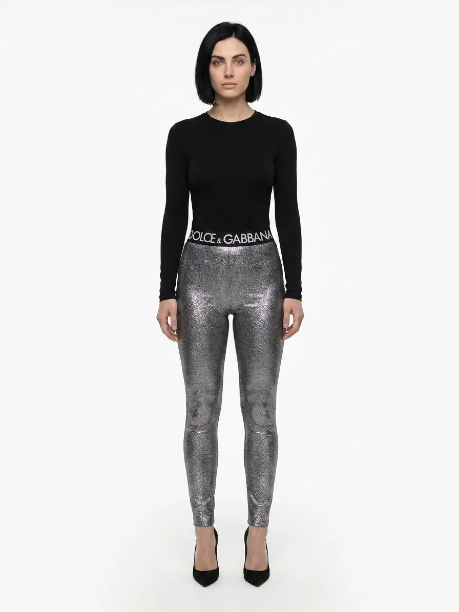 Женские леггинсы с блестящей отделкой Dolce & Gabbana, Silver