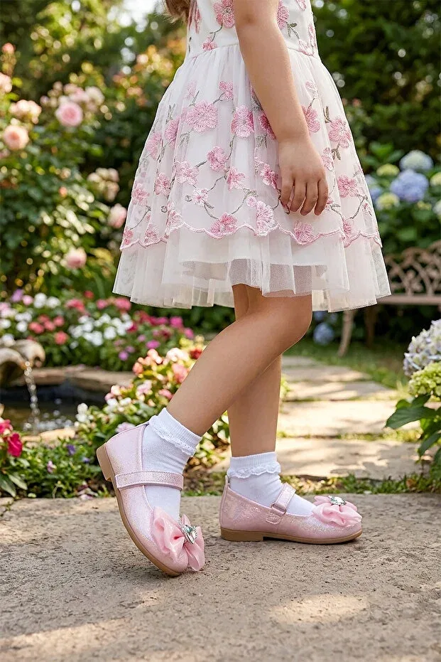 Детские балетки для девочек с блестками Kiko Kids, Powder — фото 3