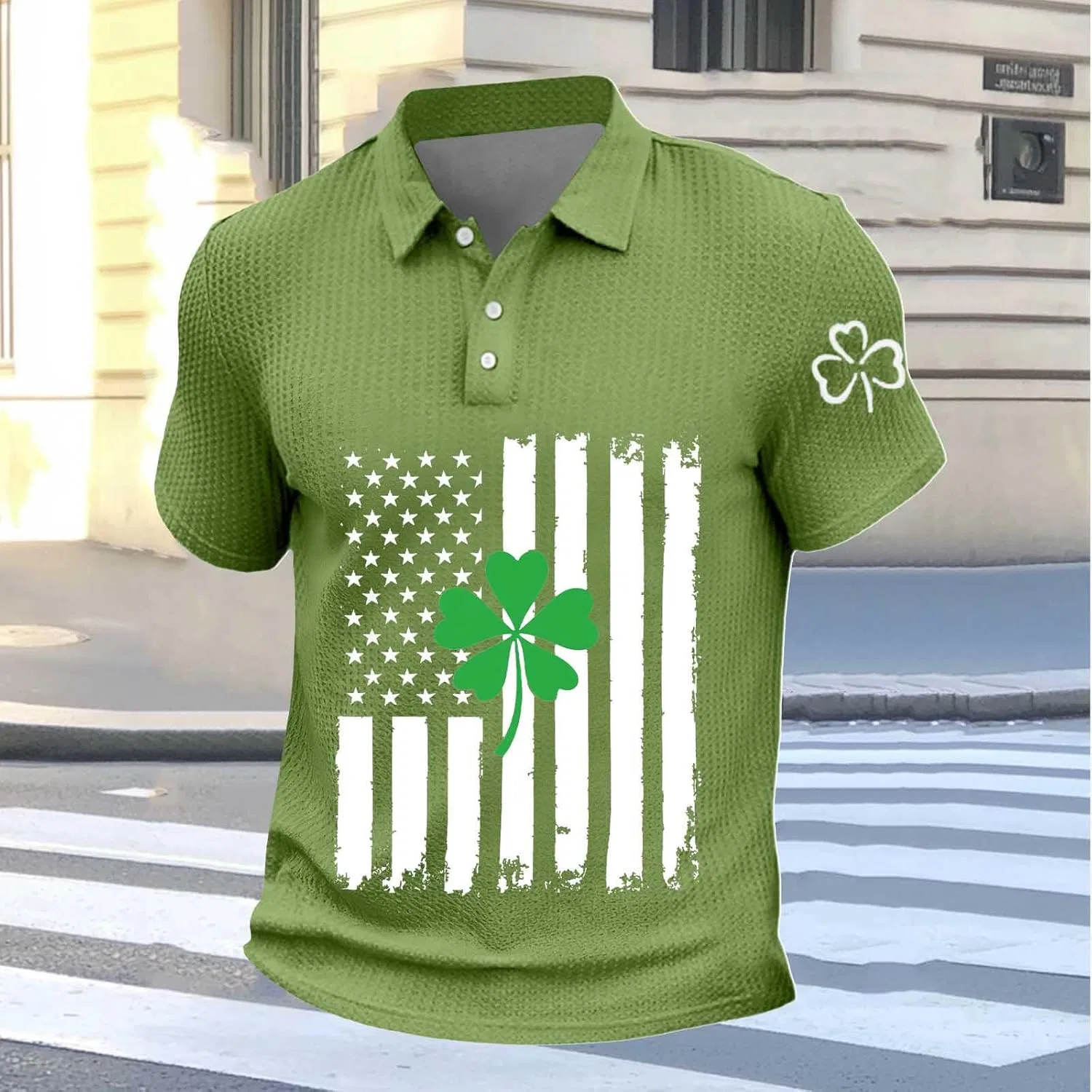 Мужская футболка поло с коротким рукавом для гольфа St Patricks Day, Army Green — фото 4