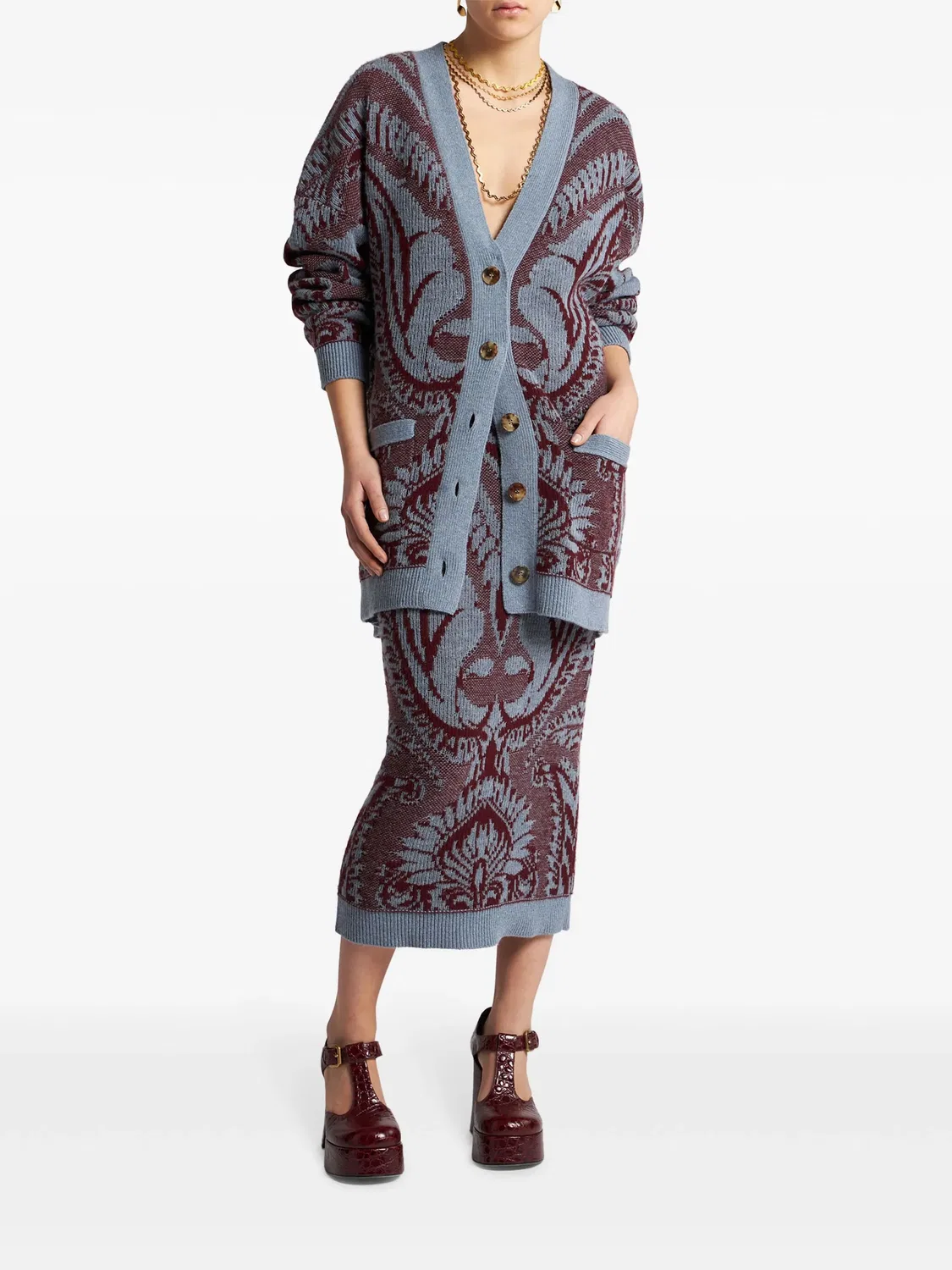 Кардиган с флоральным жаккардовым узором ETRO, синий — фото 4