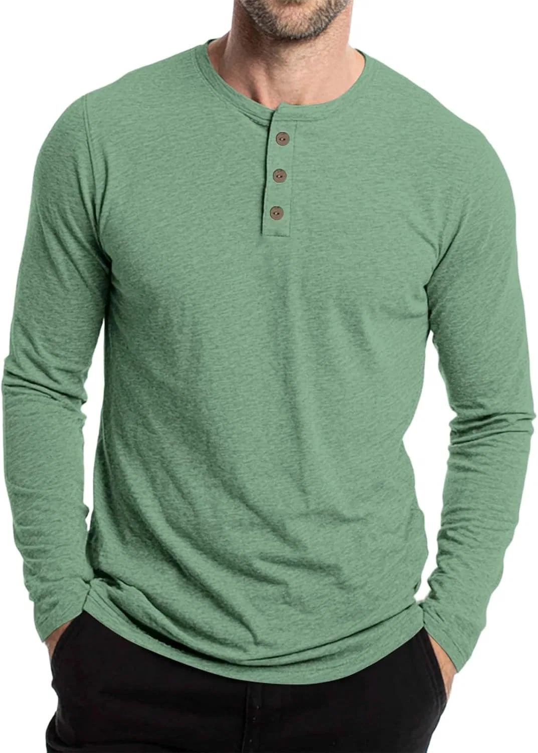 Мужская повседневная рубашка на пуговицах с длинным рукавом, Light Green — фото 4