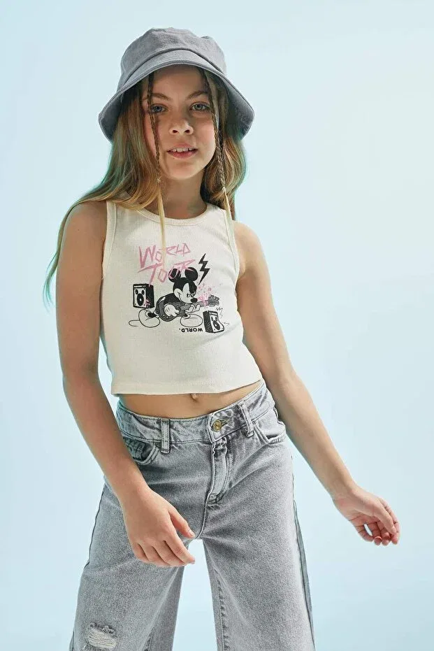 Детская майка для девочек с принтом Disney mickey & minnie undershirt girls' Defacto, Ekru-Er99 — фото 3