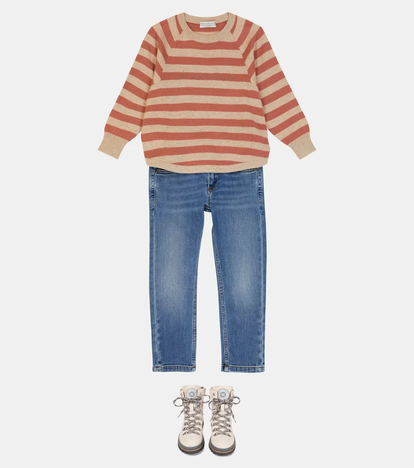 Свитшот полосатый Brunello Cucinelli Kids, бежевый — фото 2