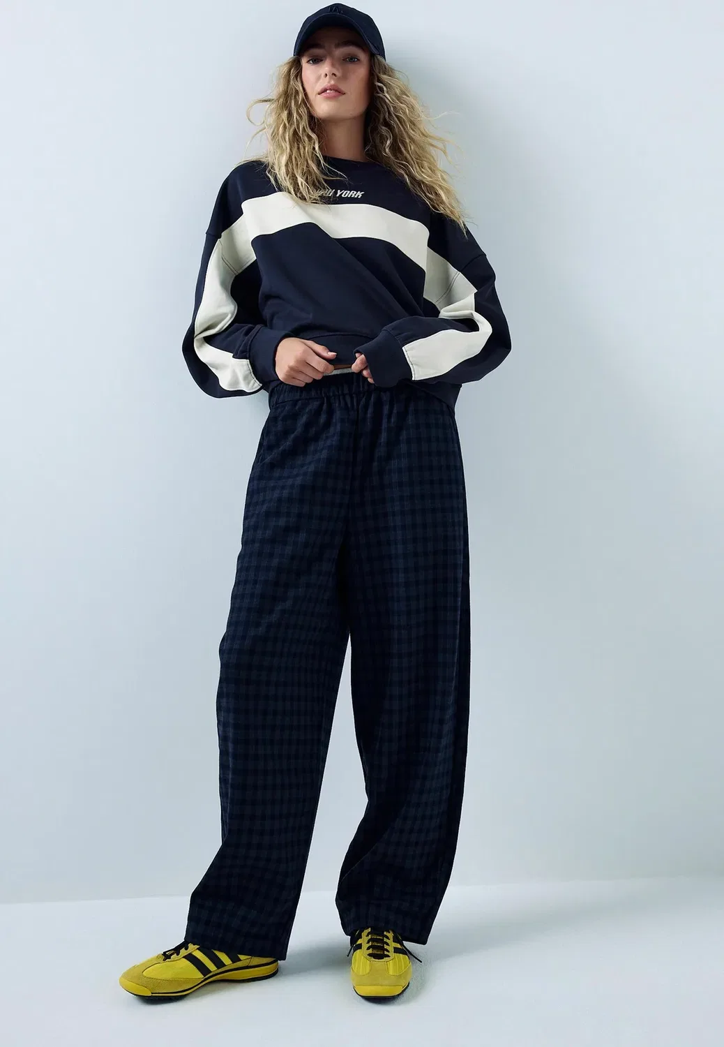 Брюки с закругленными штанинами и ворсом Next, Navy Blue Check — фото 2