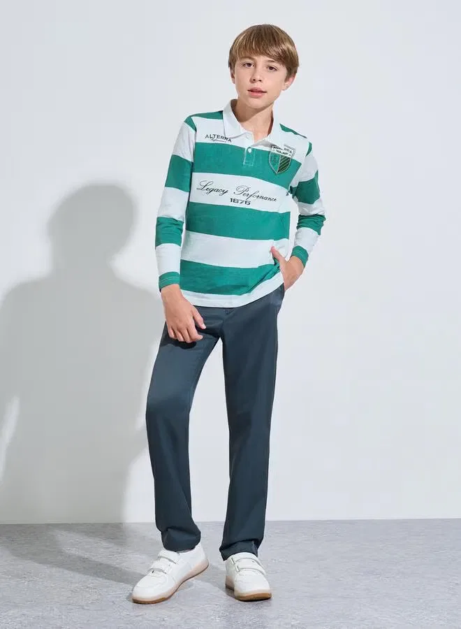 Футболка поло с длинным рукавом с принтом полоска Teen boys striped long-sleeve polo t-shirt Styli, мультиколор — фото 2