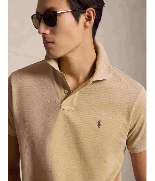 Мужское поло Custom Slim Fit Polo Ralph Lauren, бежевый — фото 4