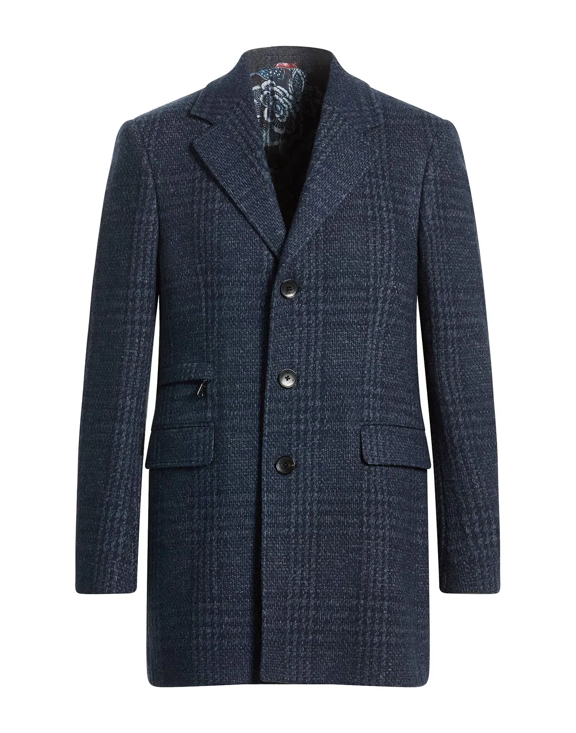 Мужское пальто однобортное шерстяное с принтом Glen Plaid Etro, темно‑синий