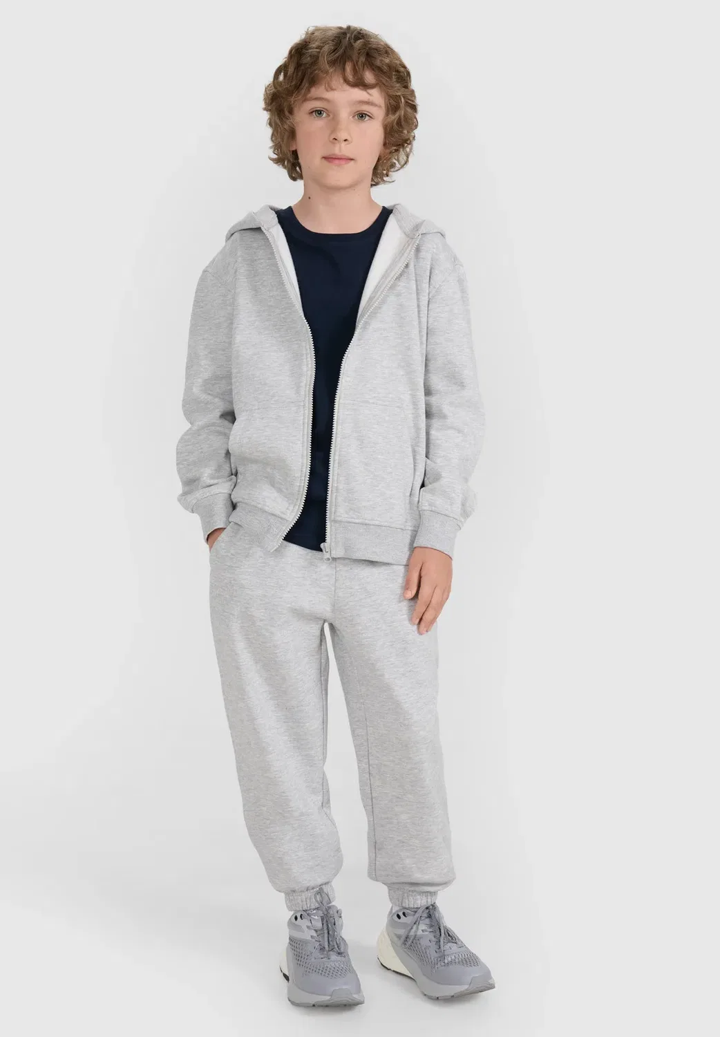 Bluza dresowa rozpinana z kapturem chłopięca - szara 122 (6-7 лат) - толстовка на молнии 4F, Grey Melange