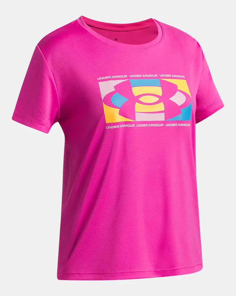 Футболка для девочек с коротким рукавом и влагоотводящей тканью UA Tech Big Logo UnderArmour, Rebel Pink/Pink — фото 3