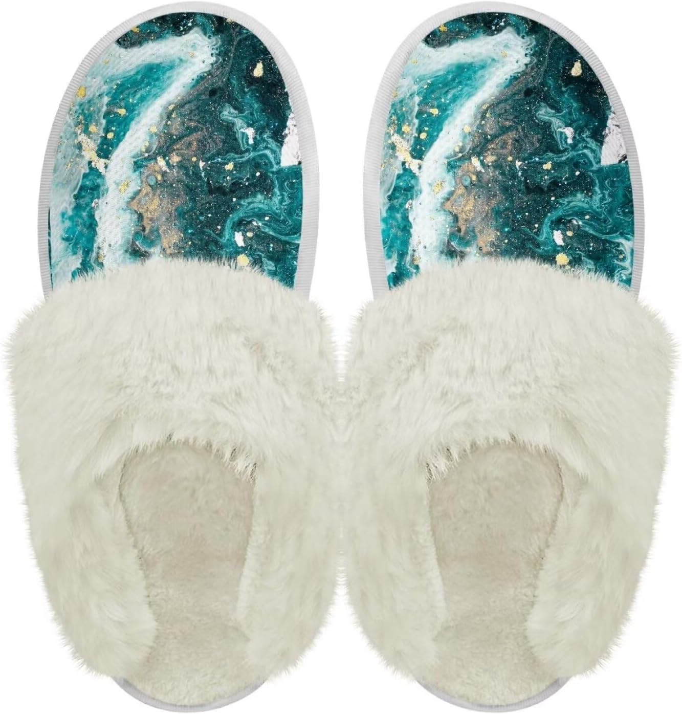 

Хлопковые тапочки PJHEQOXE с пушистыми краями, домашние тапочки для дома и улицы, хлопковые тапочки унисекс, Marble Texture Cyan