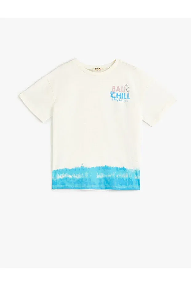 Детская футболка с принтом Oversize t-shirt with tie-dye print detail Koton, Ecru
