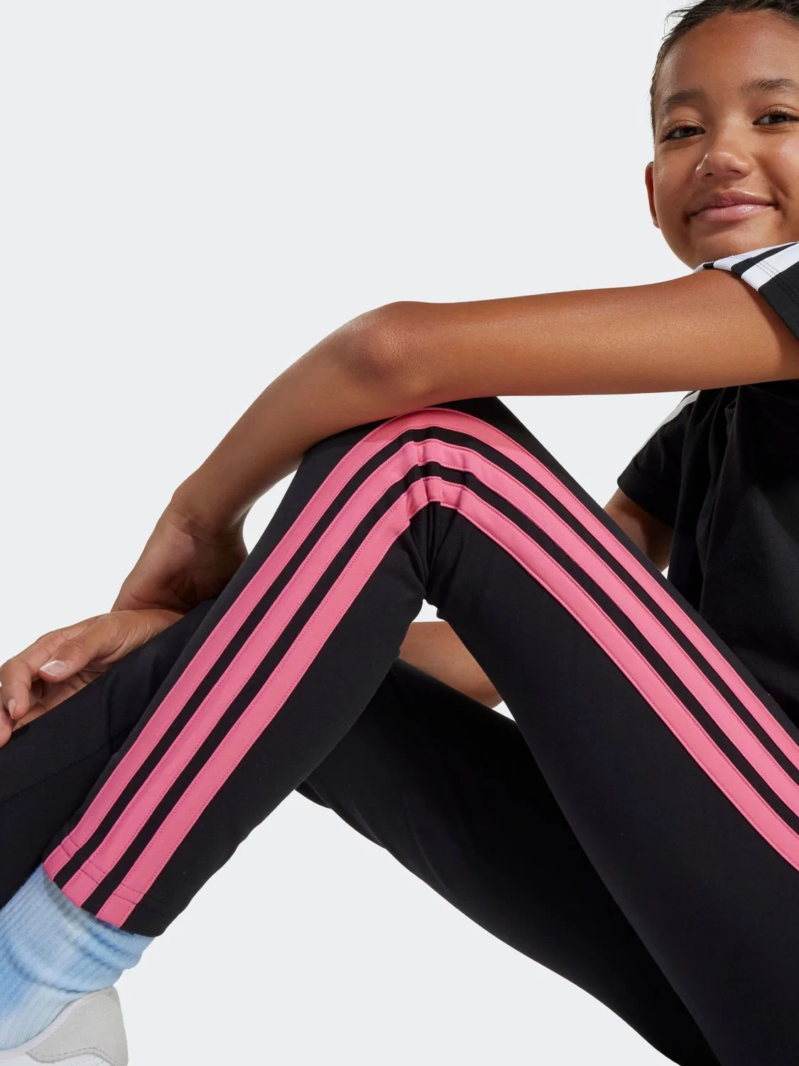 Леггинсы детские с 3-полосками adidas, черно-розовые — фото 4