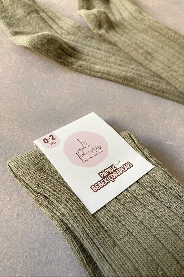 Детские носки для девочек хлопковые Knee Socks Li Puna, Khaki — фото 4