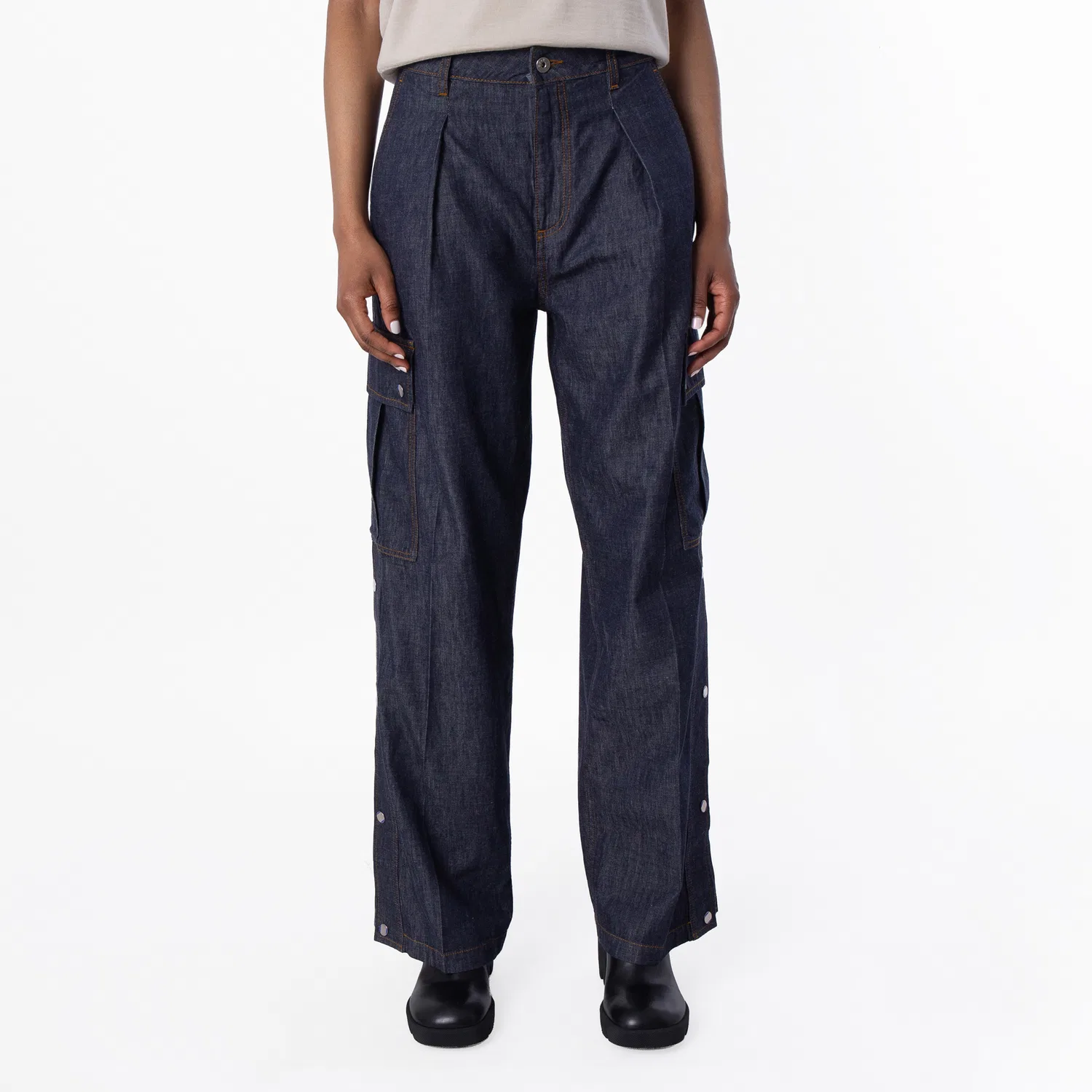 Джинсы карго из хлопкового денима Cotton Denim Cargo Jeans Burberry, Denim Blue