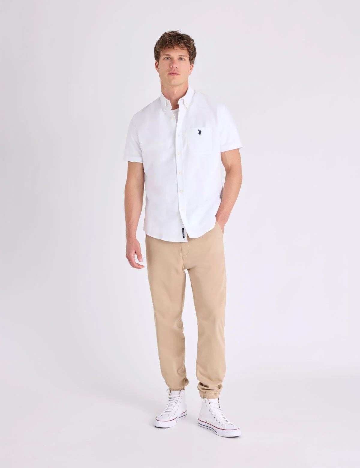 Мужская рубашка U.S. Polo Assn. Short Sleeve Stretch Oxford, белый — фото 3