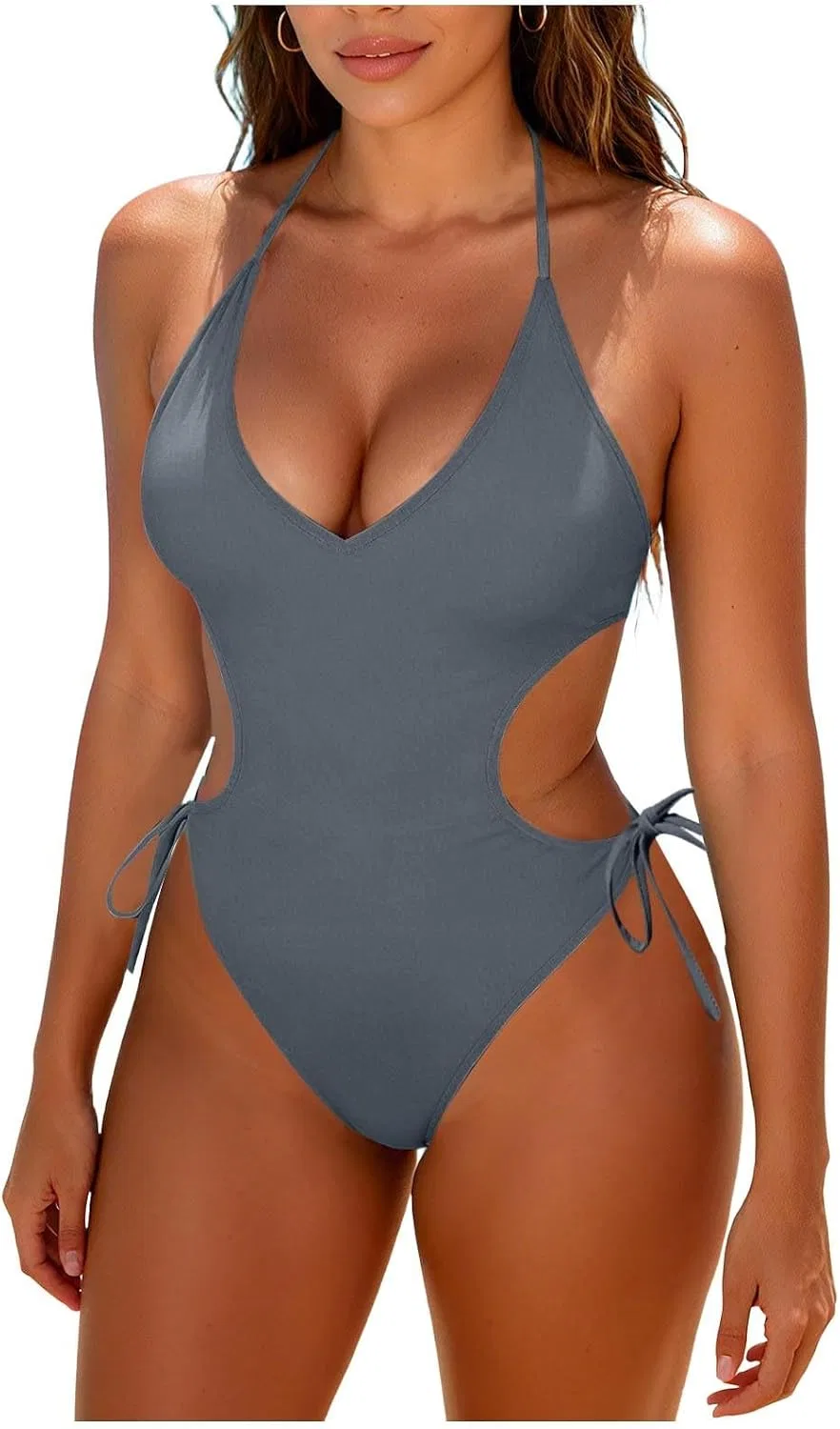Женский слитный купальник с вырезами Halter High Cut Monokinis, Gray