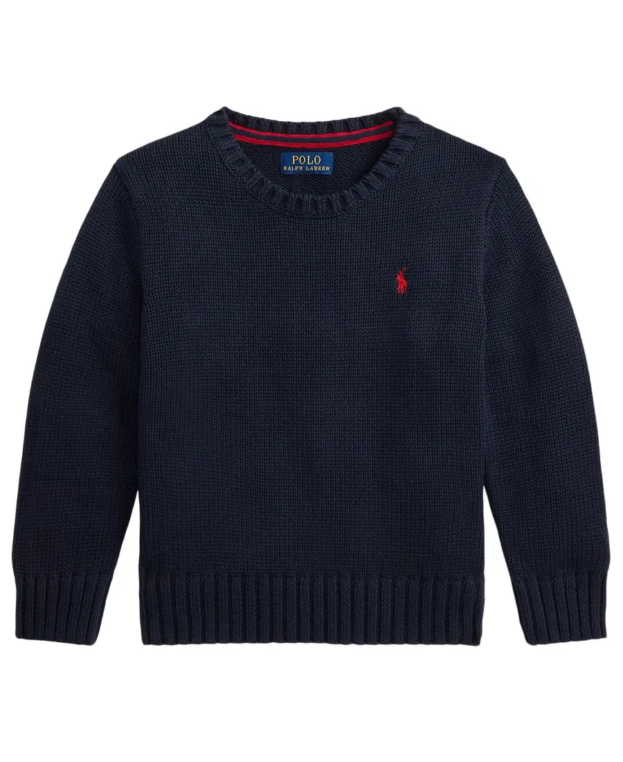 Детский свитер с круглым вырезом, хлопковый, с вышивкой Pony Polo Ralph Lauren, Navy