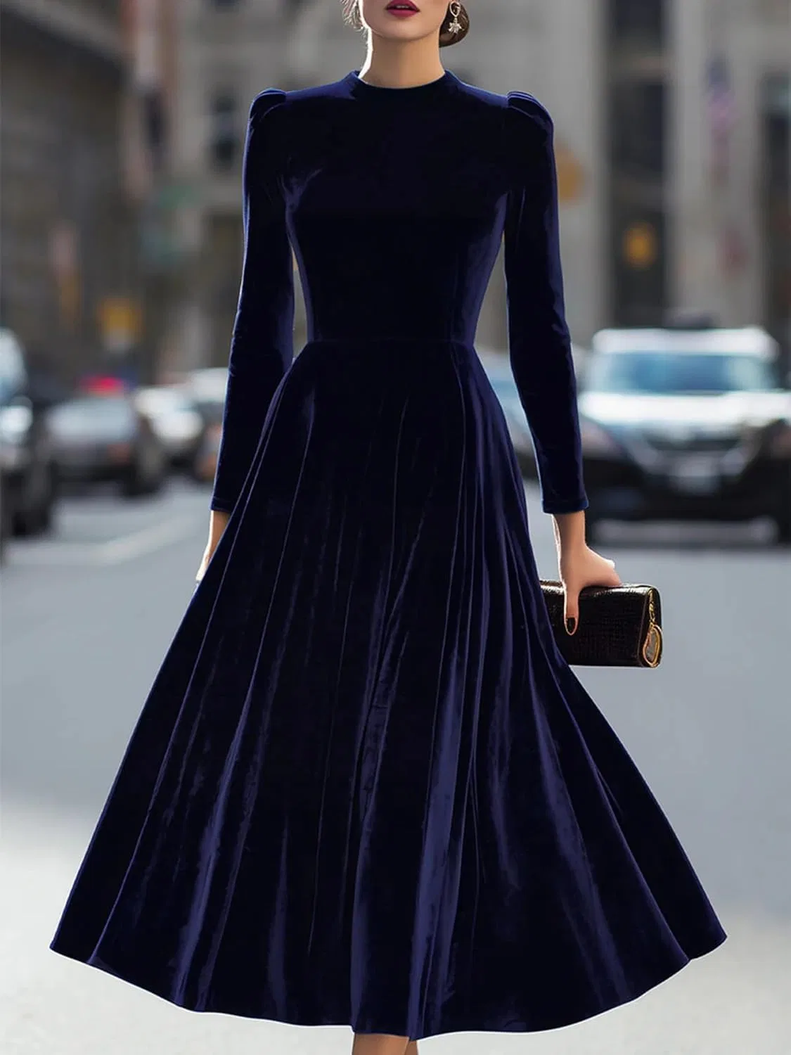 Женское элегантное платье миди из велюра Navy Blue — фото 2