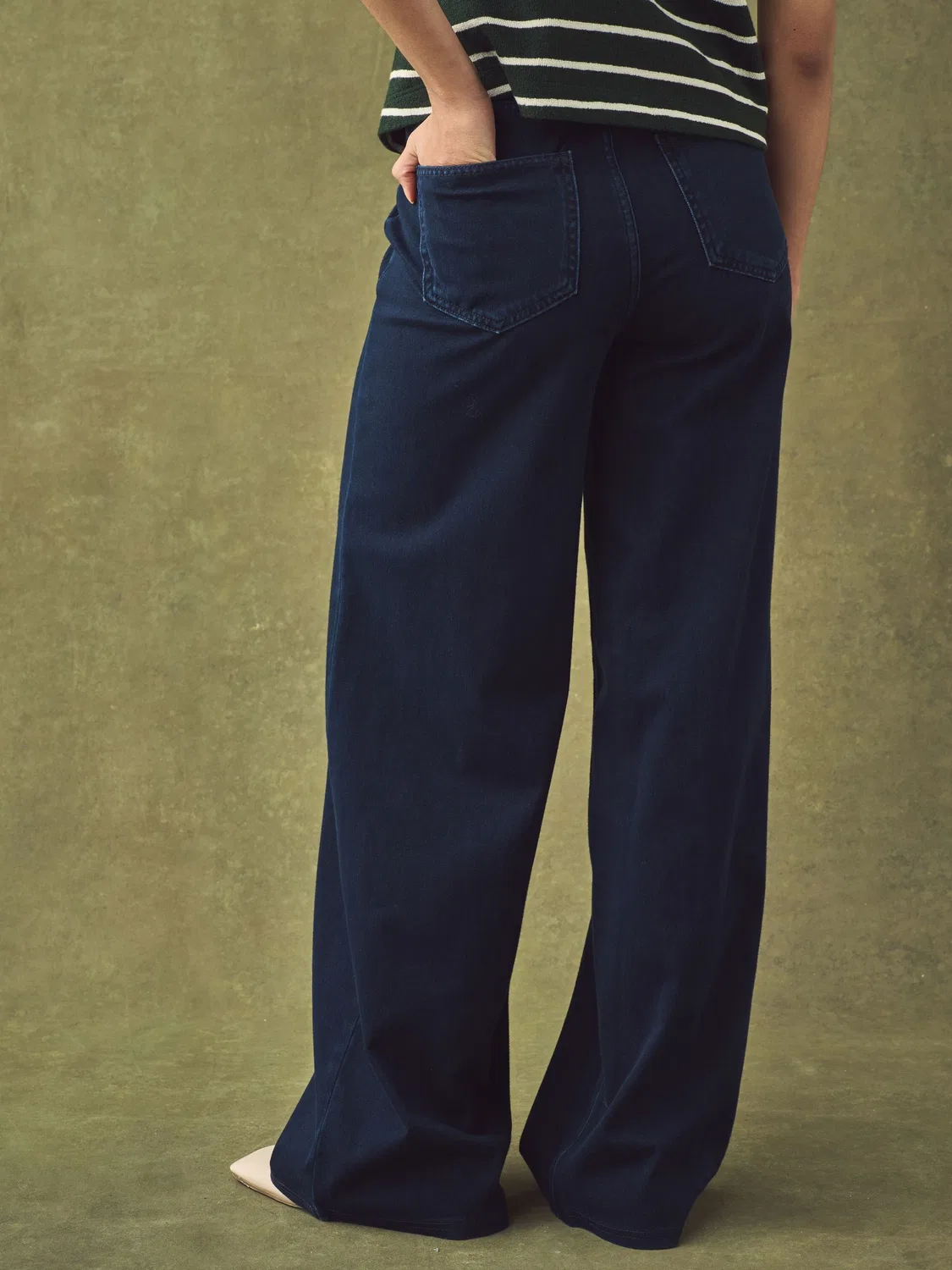 Брюки широкие джинсовые из джерси, Jersey Denim Wide Leg Next, индиго — фото 3