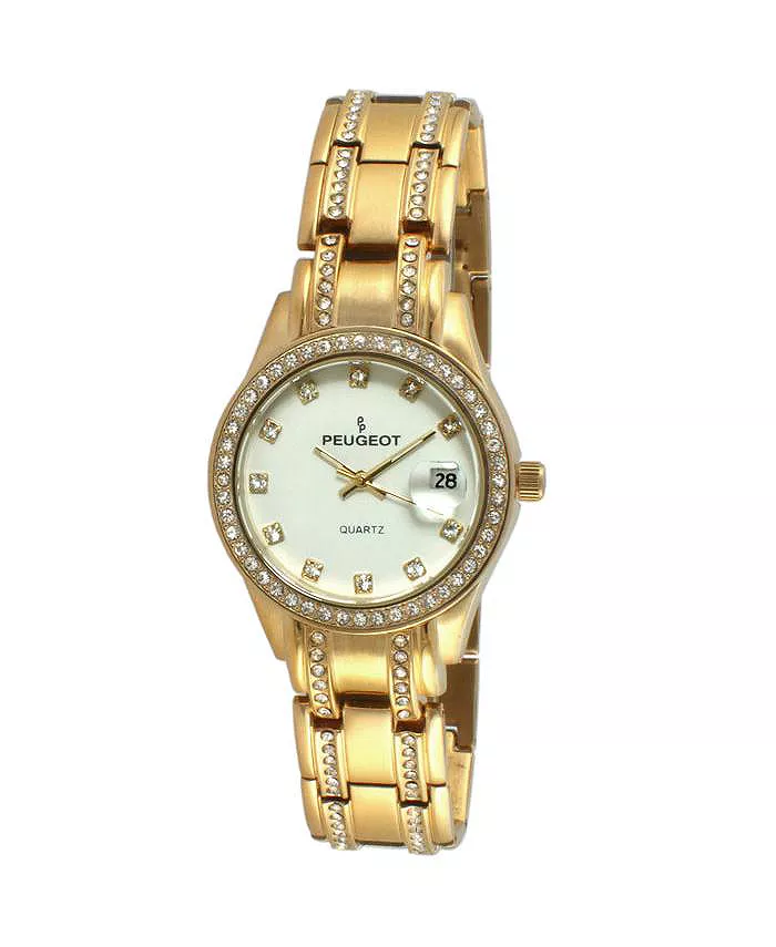 

Женские круглые золотые часы-браслет с кристаллами Swarovski, подчеркивающие статус Peugeot