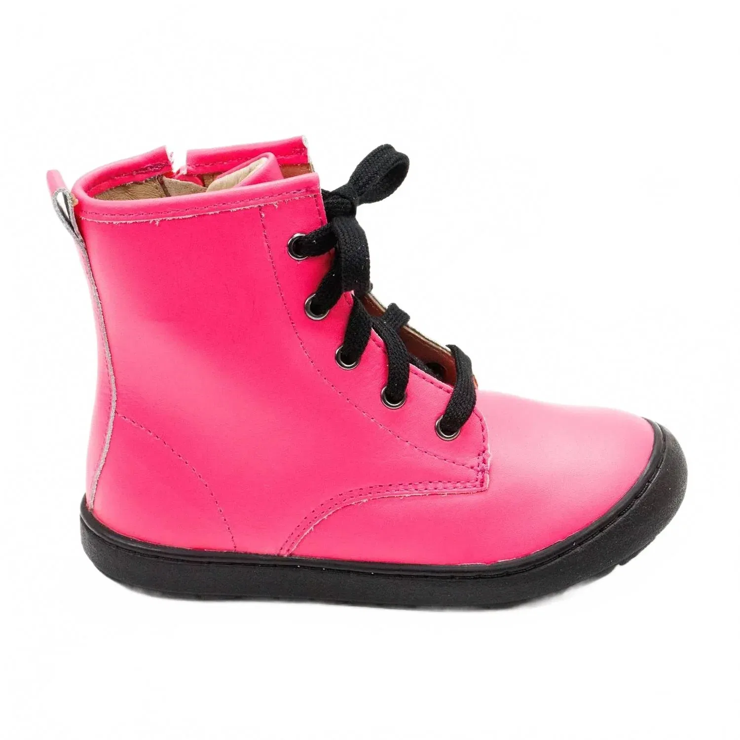 Детские высокие ботинки на шнуровке из мягкой кожи Old Soles, Neon Pink