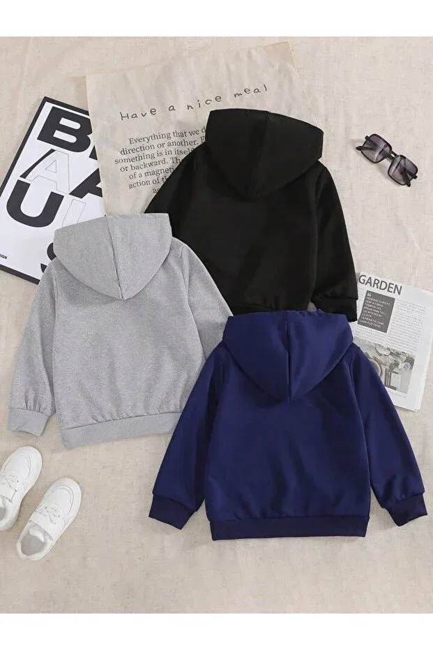 Детский комплект свитшотов с капюшоном с принтом для мальчиков Brooklyn-Newyork-Losangeles Morning Kids, Navy-Blu-Black-Gray — фото 2