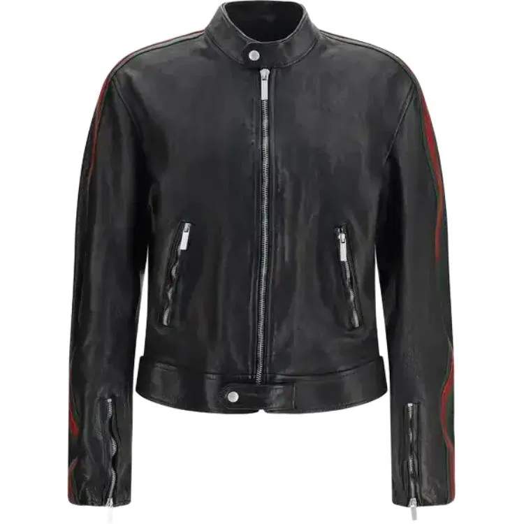 Мужская кожаная куртка с воротником-стойкой Black GUCCI