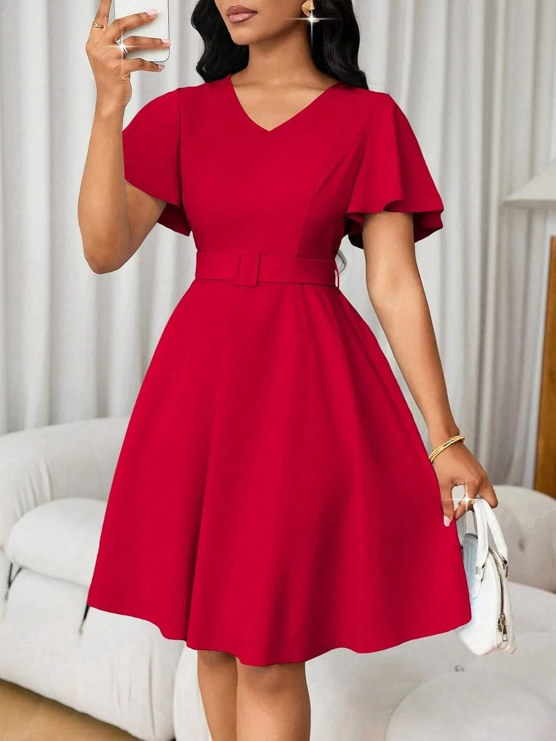 Женское A-силуэта платье с запахом V-образным вырезом Wedding Dress, Red — фото 2