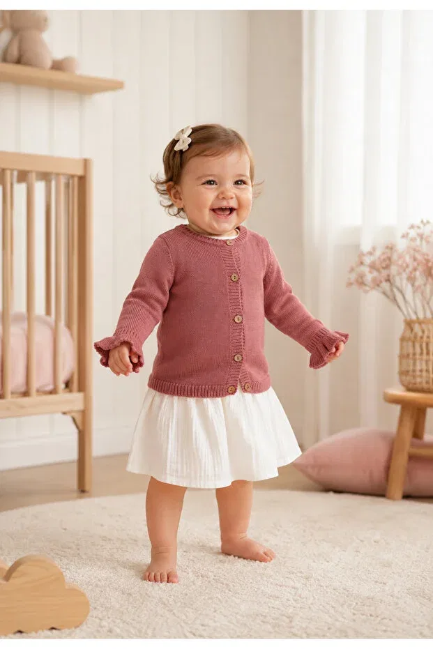 Детский кардиган для девочек органический хлопковый L L Louiou Baby Gifts, Rose Dry — фото 4