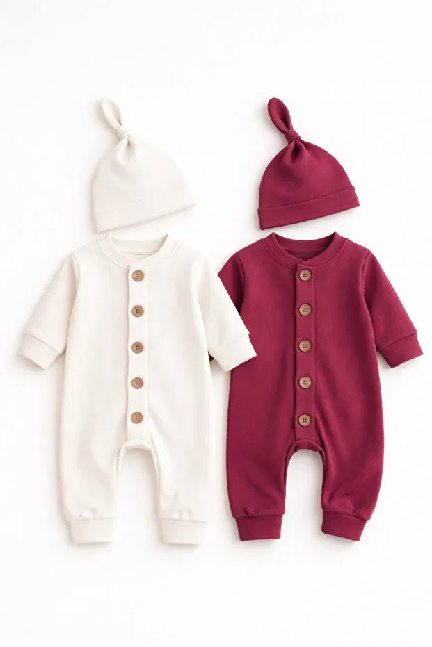 Детский комплект боди-комбинезонов из хлопка с длинным рукавом Ozbaby.Com, Burgundy