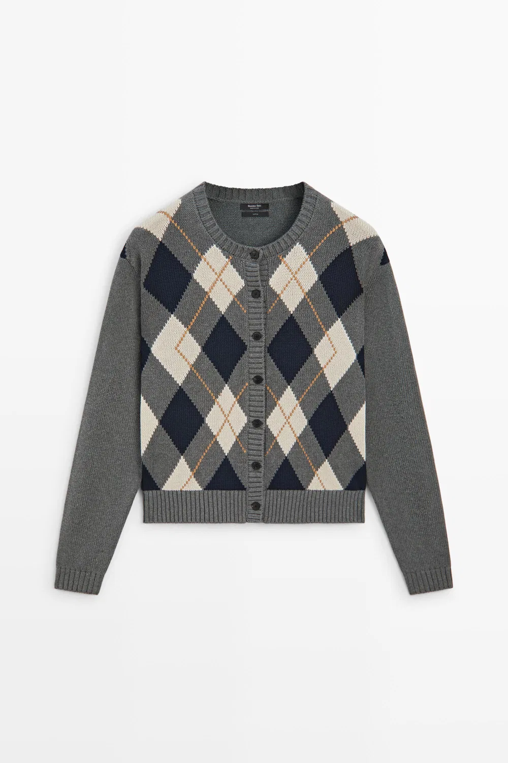 Кардиган Massimo Dutti 100% Cotton Diamond Knit, серый — фото 2