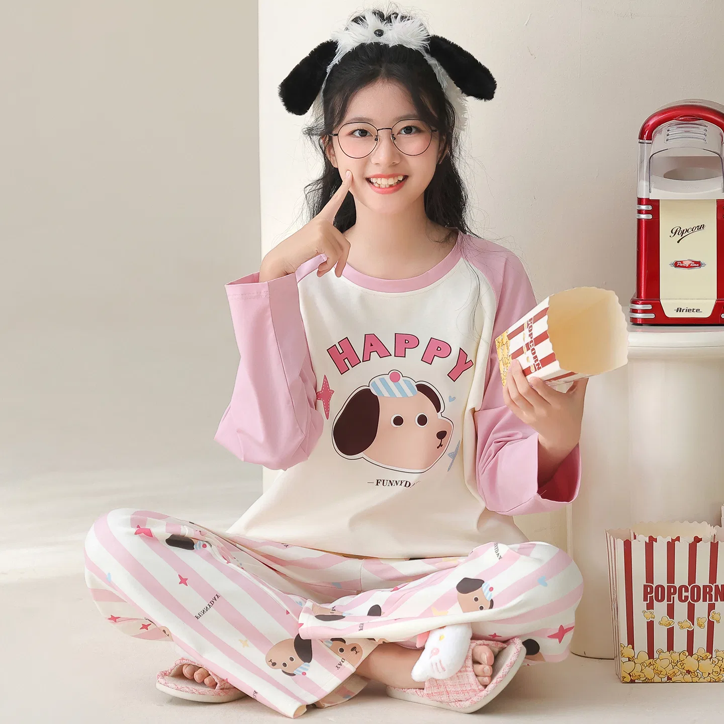 Детский комплект пижамы для девочек хлопковый с длинным рукавом Red bean, WRJW3860 — фото 4