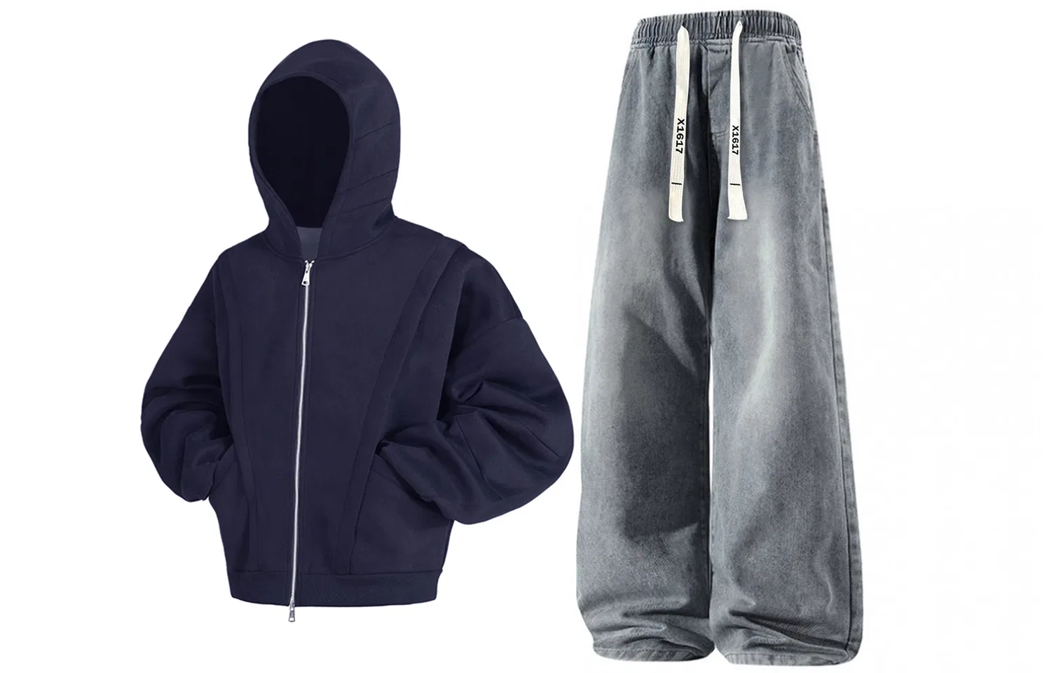 Детский комплект из худи и джинсов с капюшоном X1617, Navy Blue