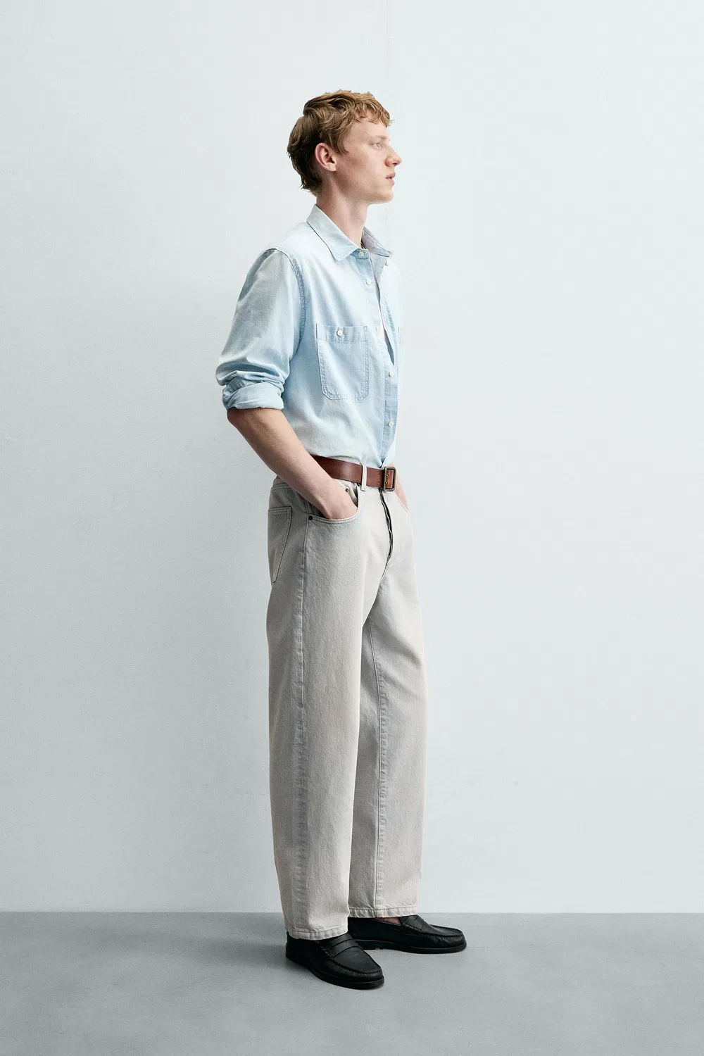 Джинсовая рубашка стандартного кроя ZARA, Blue — фото 4