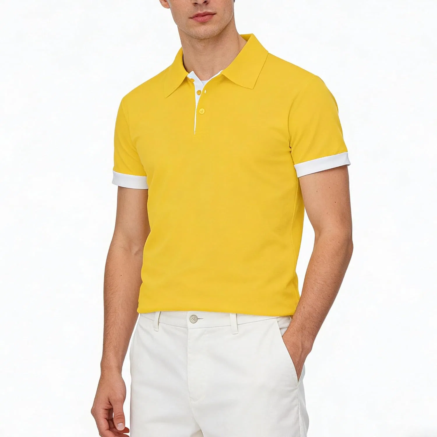 Мужское поло с коротким рукавом, Slim Fit, жёлтый — фото 4