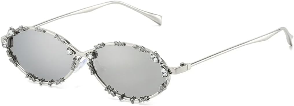 

Ретро овальные панк-солнцезащитные очки с бриллиантами для женщин, модные серебристые очки с защитой от УФ-излучения для мужчин. Модные солнцезащитные очки UUPTTPL, Silver Silver