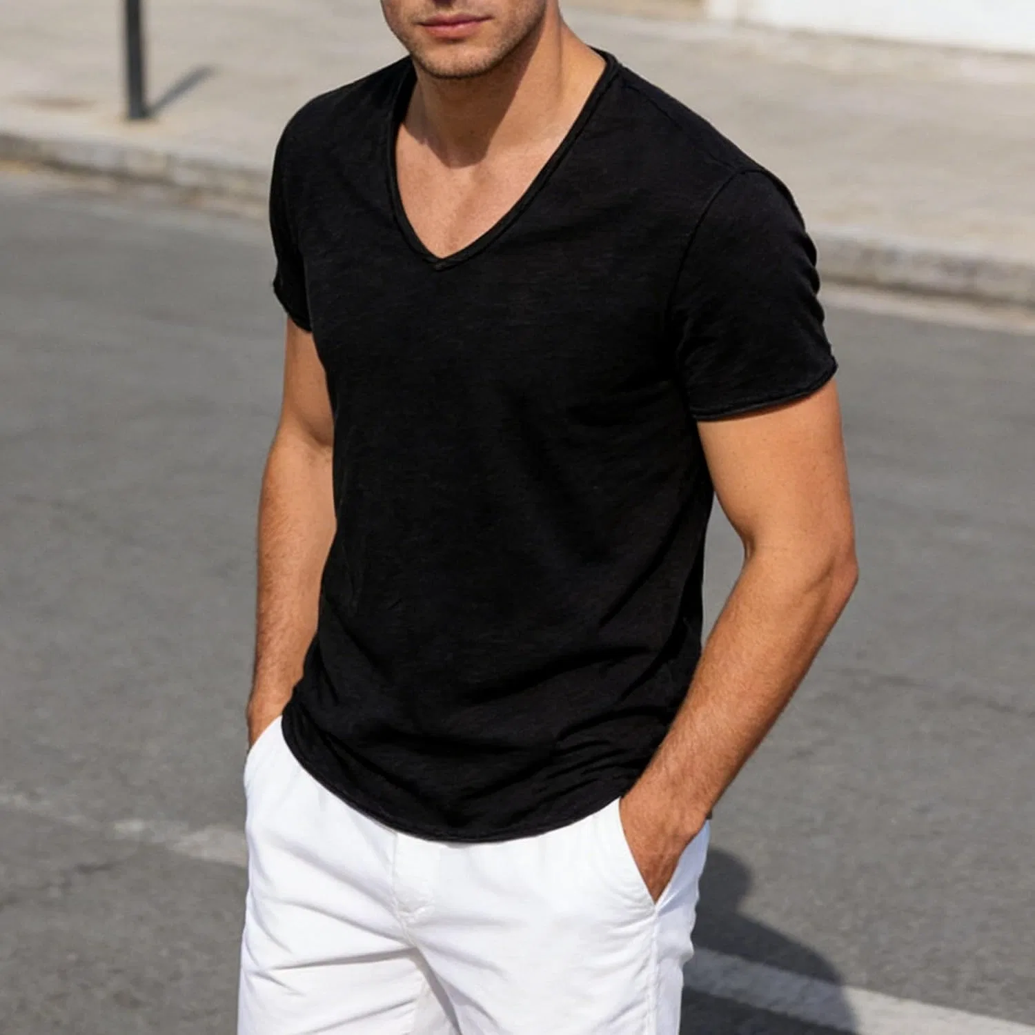 Мужская футболка с V-образным вырезом Running Shirts, Black — фото 3