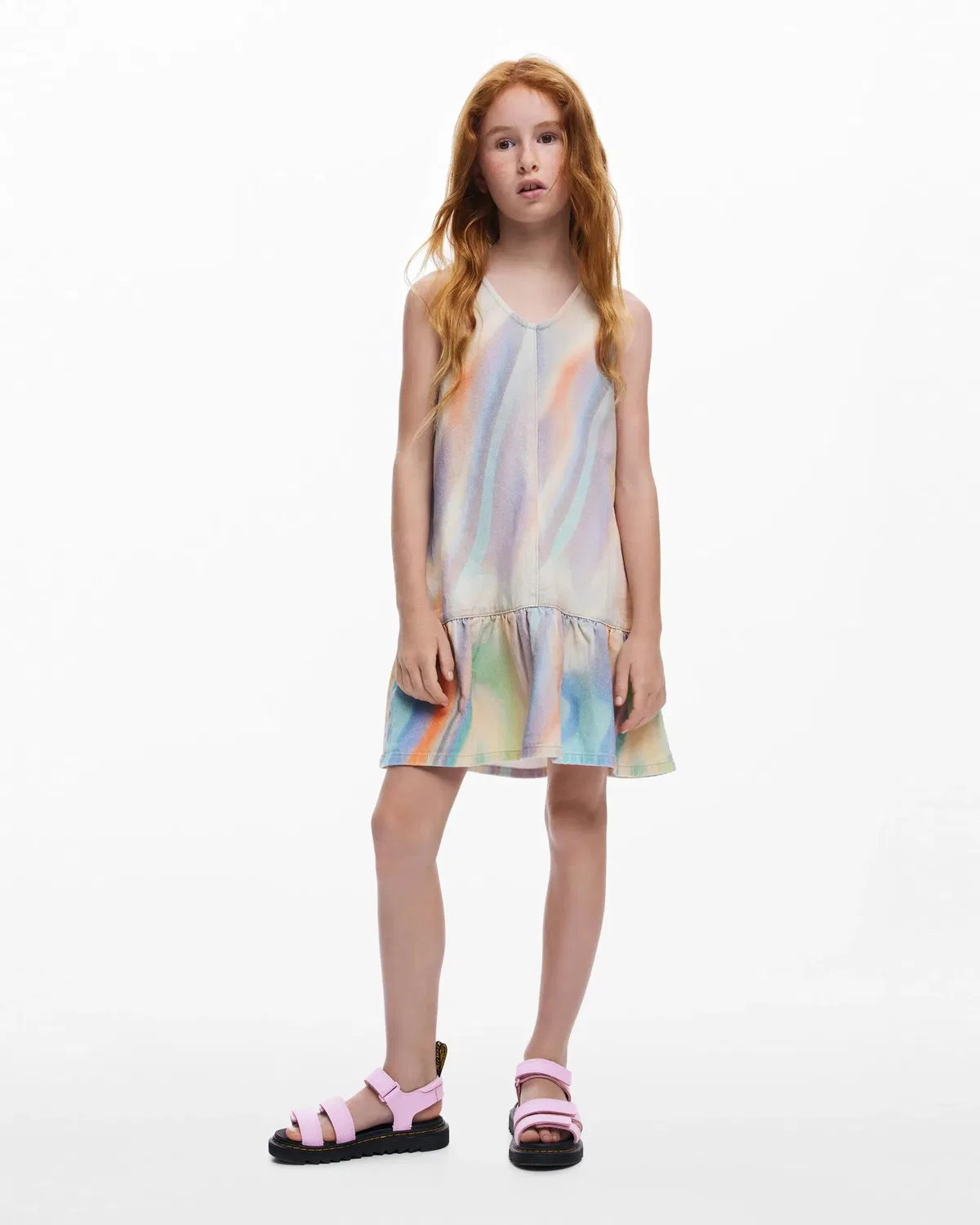 Детское платье для девочек с принтом Tie-Dye Desigual, Azul / Blanco — фото 4