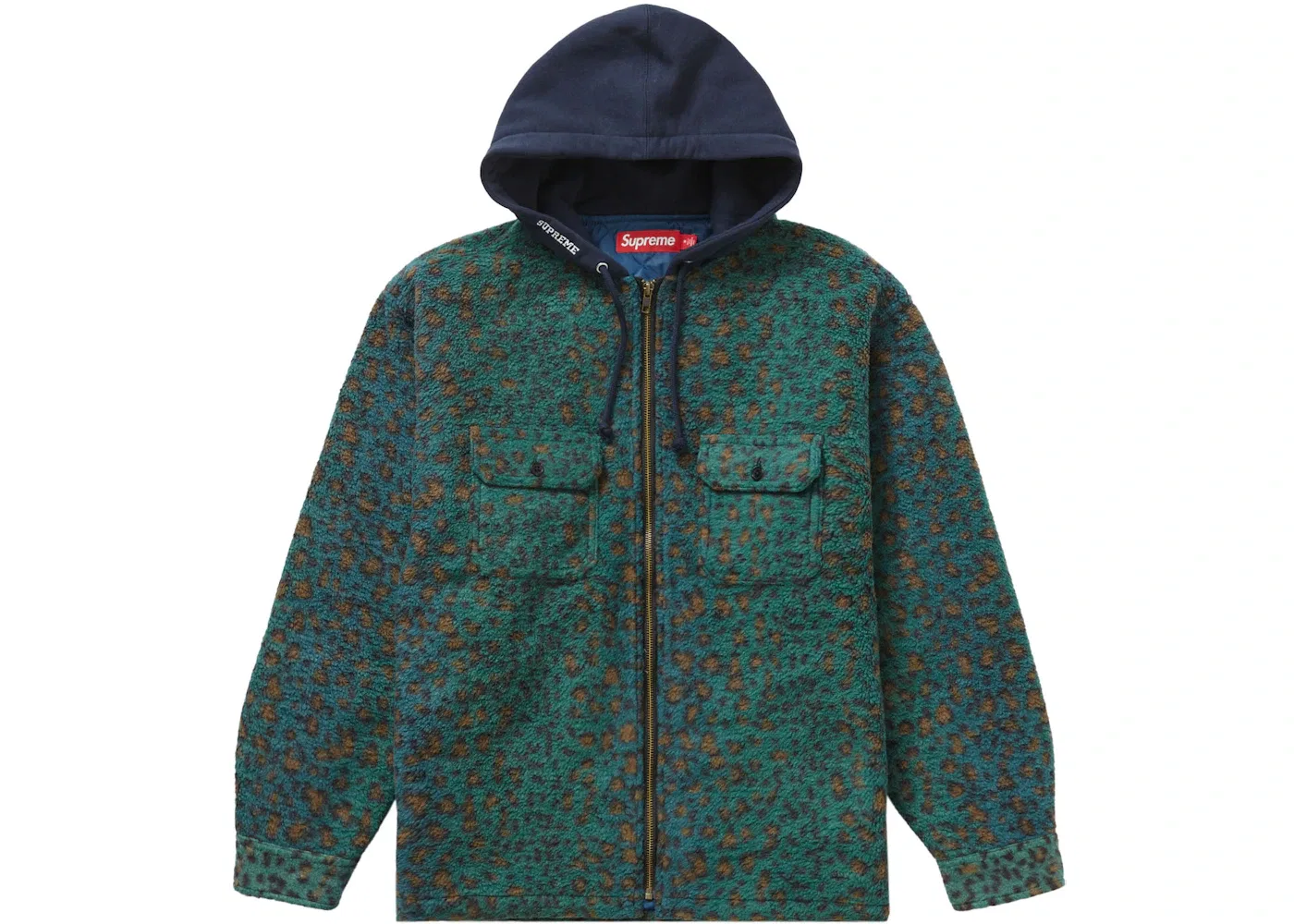 Мужская флисовая куртка-худи с капюшоном Supreme Shirt, Teal Leopard