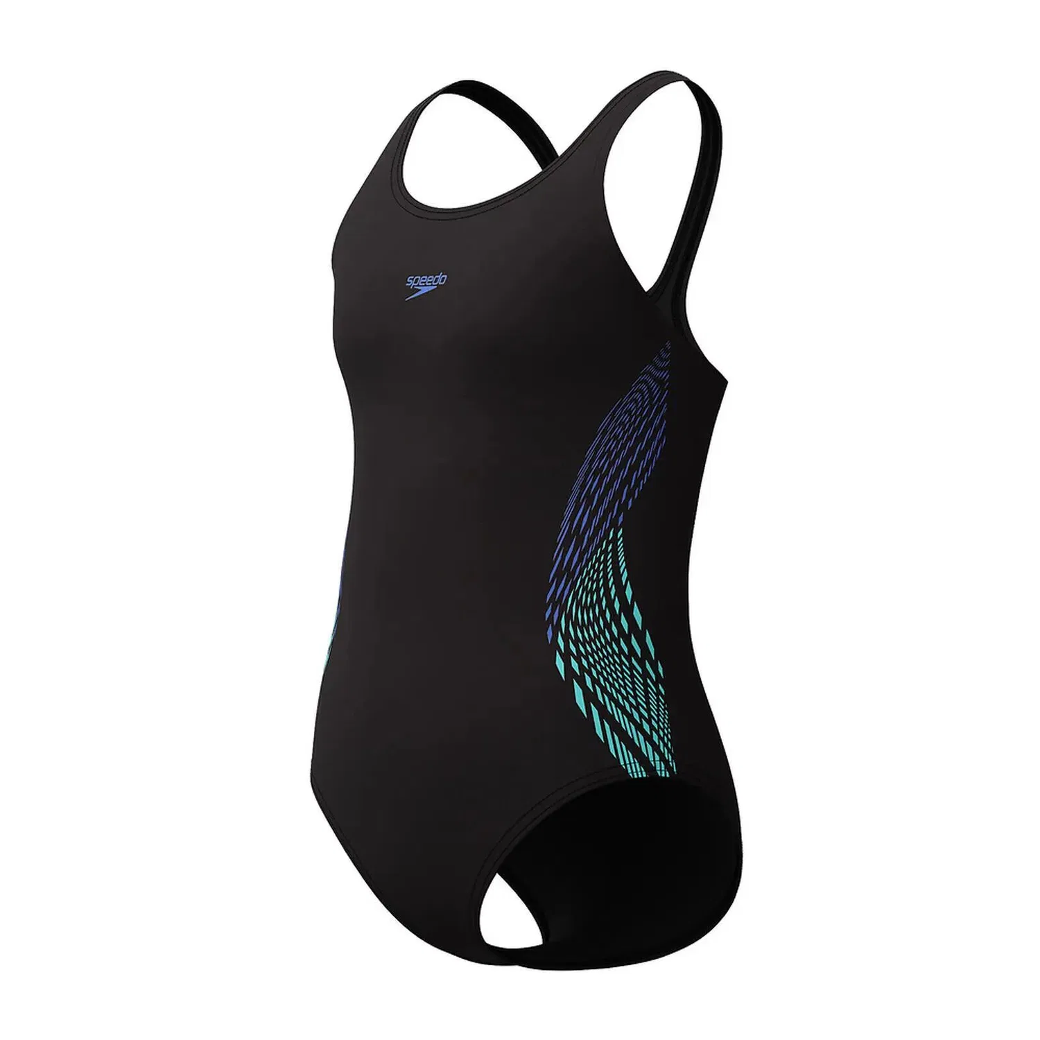 Детский купальник с открытой спиной Speedo Eco Placem Muscleb, Цвет: Schwarz / Weiss / Blau