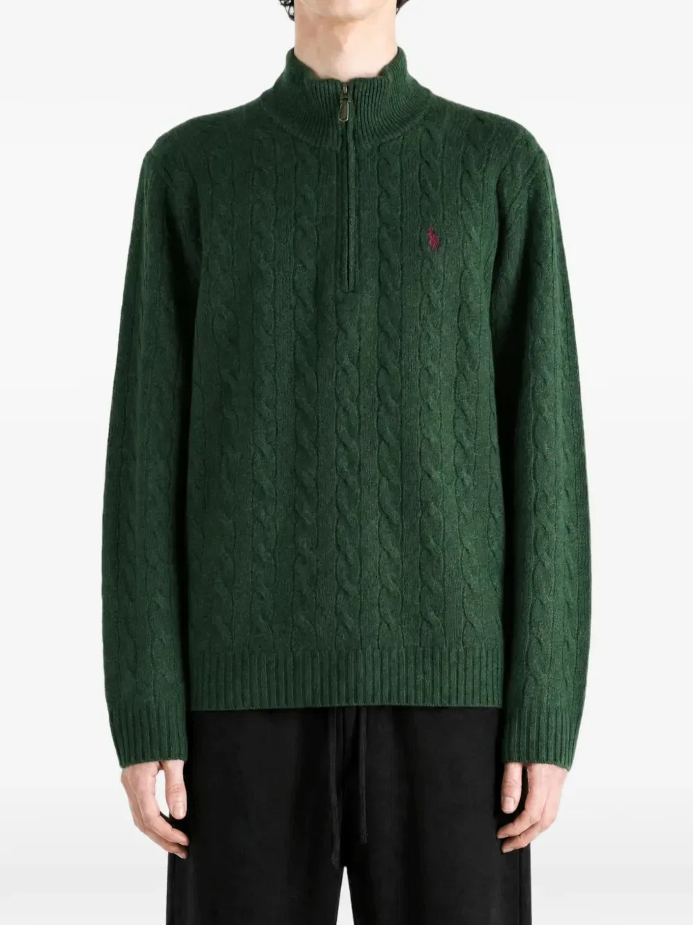 Джемпер с воротником-молнией и косами POLO RALPH LAUREN, зеленый — фото 2