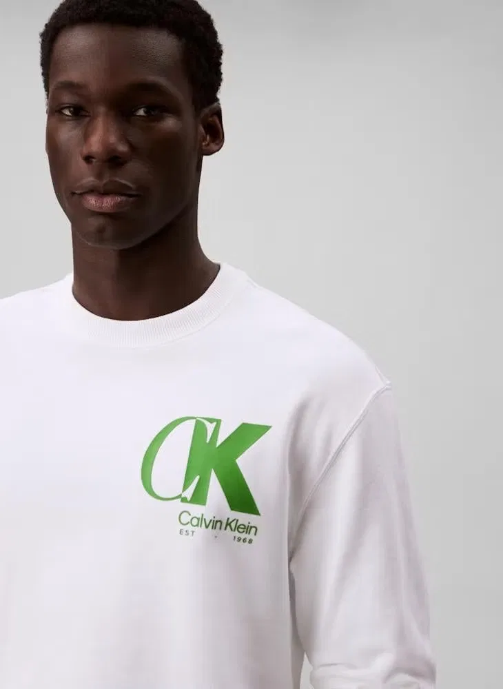 Свитшот с логотипом с длинным рукавом Calvin Klein, белый — фото 4