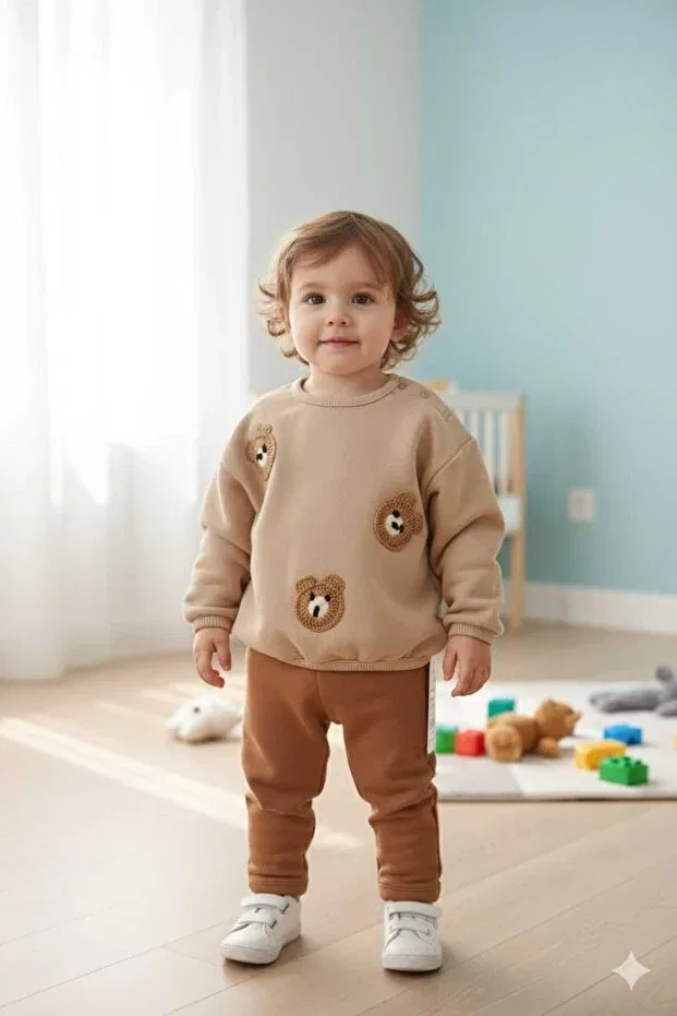 Детский комплект для мальчиков с принтом Necix'S 3-strand knitted teddy bear boy's set 6-18 months 244208 Yağmur Giyim, Colored