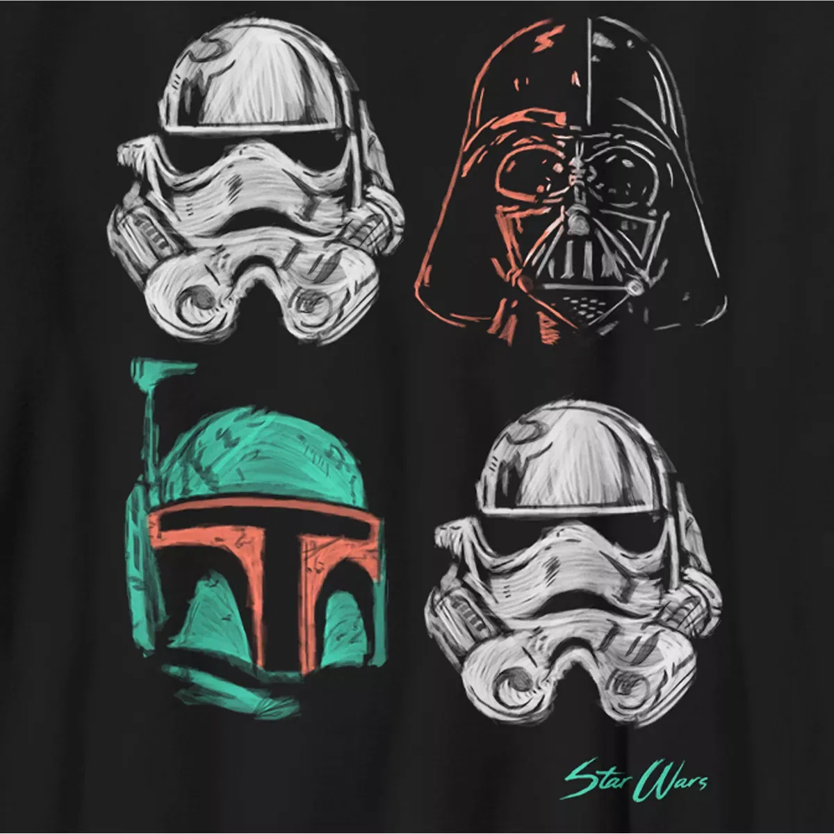Детская футболка с принтом Star Wars: A New Hope Chalk Masks Star Wars, Black — фото 2