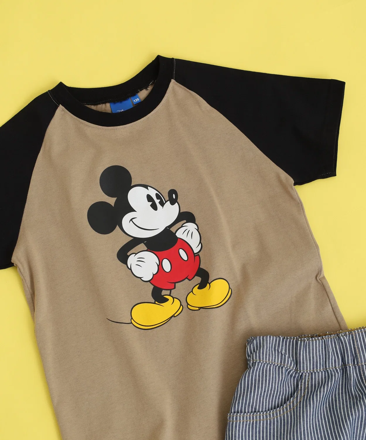 Детская футболка с принтом Mickey Mouse, с коротким рукавом реглан MICKEY MOUSE, Beige/Black