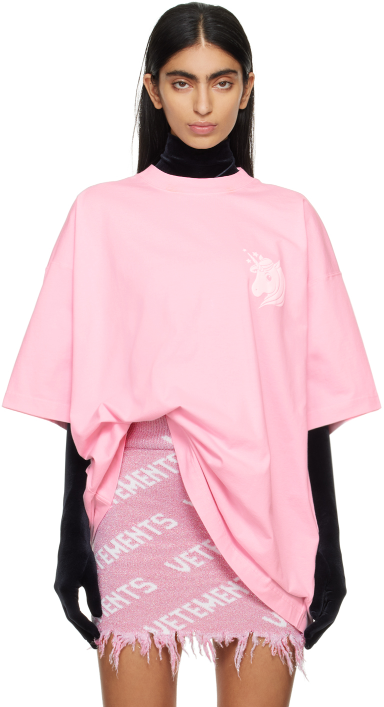 

Розовая футболка с единорогом Vetements