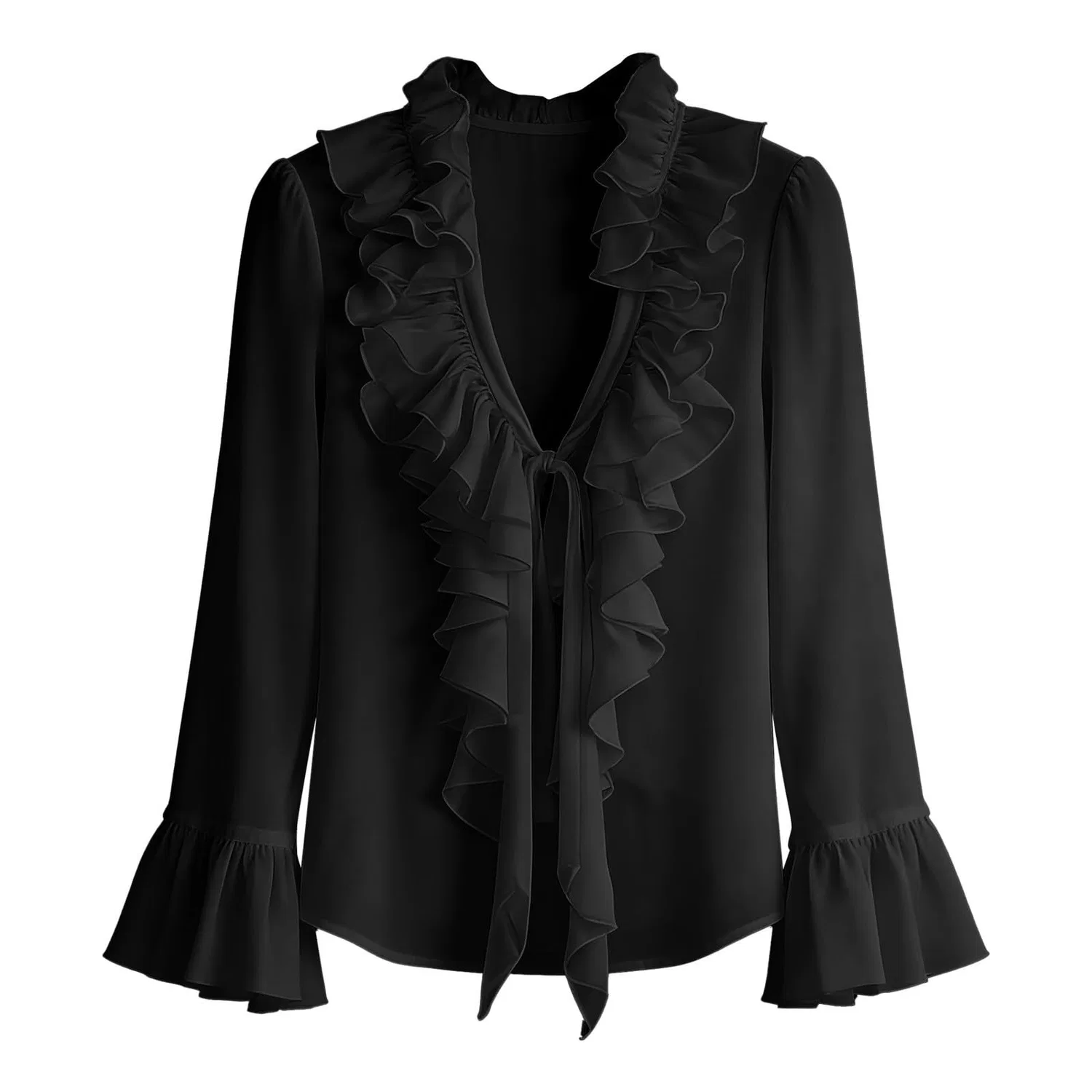 Женская блузка с колокольчатым рукавом Victorian HUIFUAO, Z31 Black — фото 3